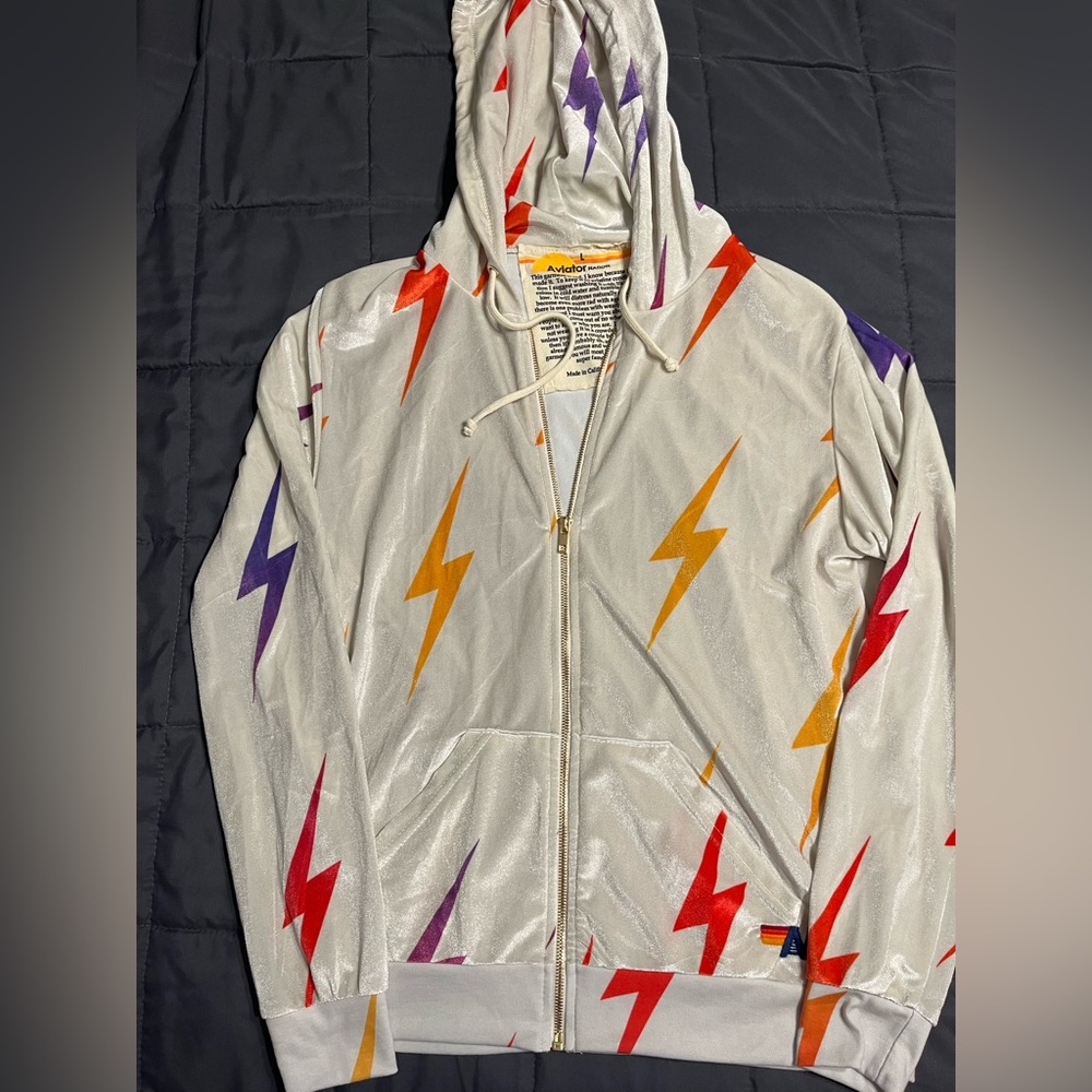 Aviator Nation Bolt Stitch Velvet Zippered Hoodie size L